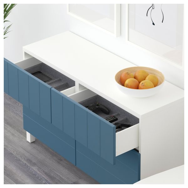 Комбинация для хранения с дверцами, ящиками БЕСТО, белый, Халлставик темно-синий (120x40x74 см) - схема-чертеж с размерами