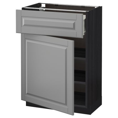 Напольный шкаф с ящиком, дверью МЕТОД / ФОРВАРА, черный, Будбин серый