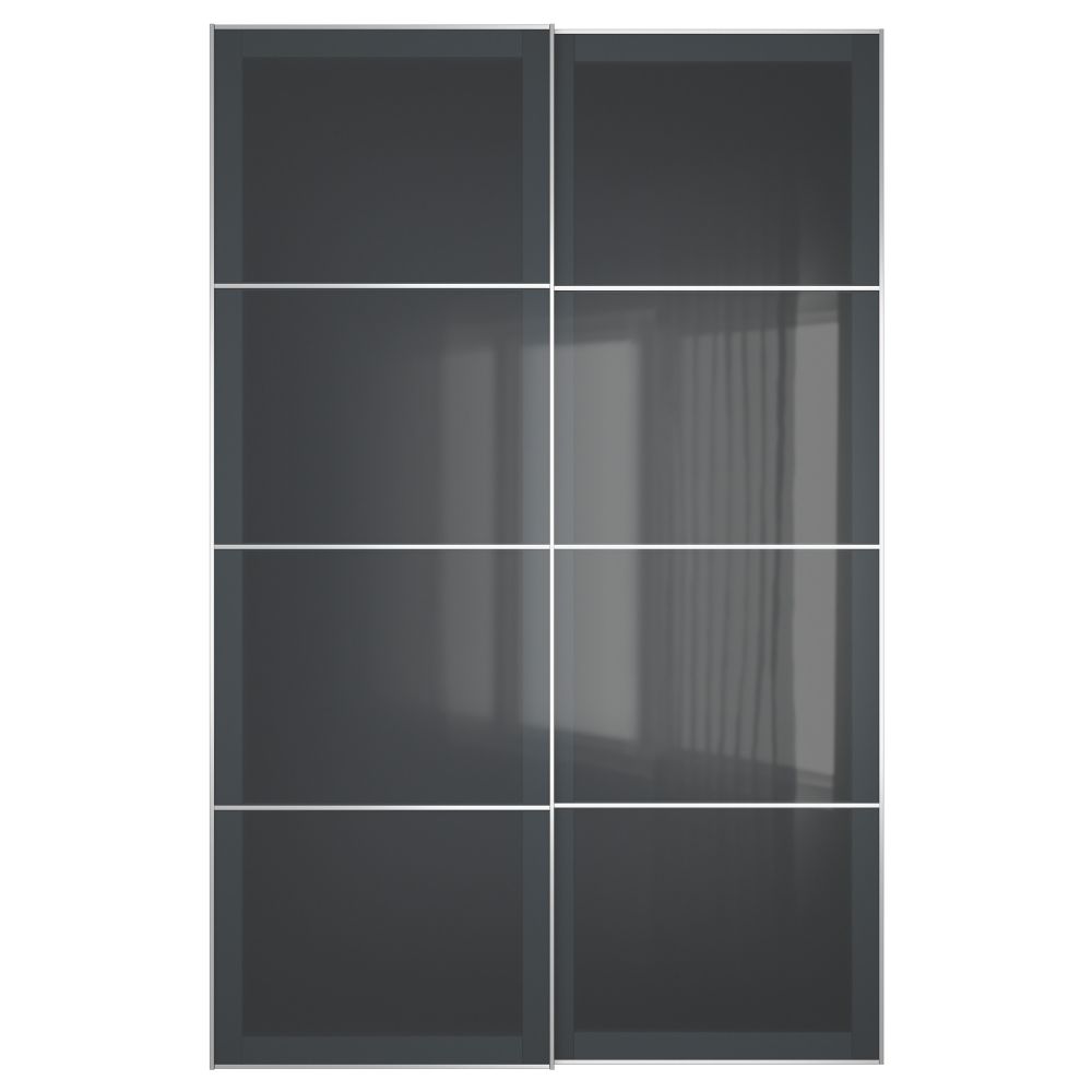 Пара раздвижных дверей УГГДАЛЬ, серое стекло - схема-чертеж с размерами