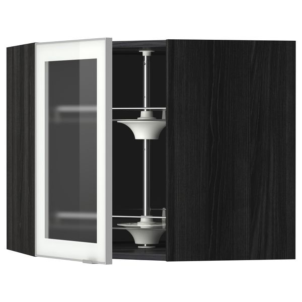 Угловой навесной шкаф с вращающающейся секцией, стеклянными дверцами МЕТОД, черный, Ютис матовое стекло - схема-чертеж с размерами