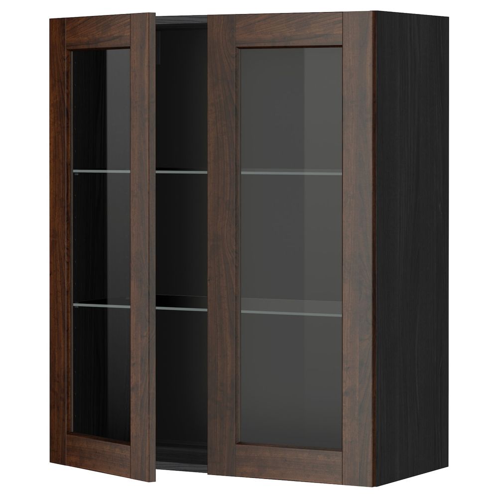 Навесной шкаф с полками, 2 стекло дв, черный/Эдсерум коричневый 80x100 см IKEA МЕТОД 692.267.80 - схема-чертеж с размерами