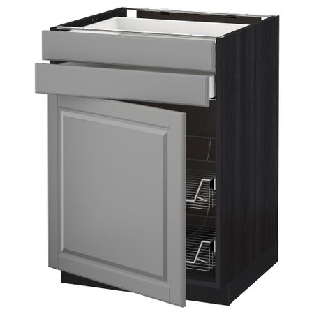 Напольный шкаф, дверца, 2 ящика, проволочных корзин МЕТОД / МАКСИМЕРА, черный, Будбин серый