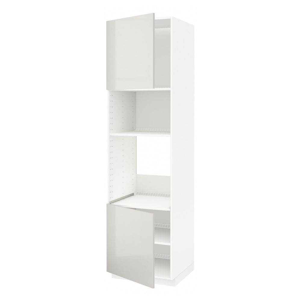 Высокий шкаф для духовки/СВЧ, 2 дверцы/полки, белый/Рингульт светло-серый 60x60x220 см IKEA METOD МЕТОД 892.333.98 - схема-чертеж с размерами