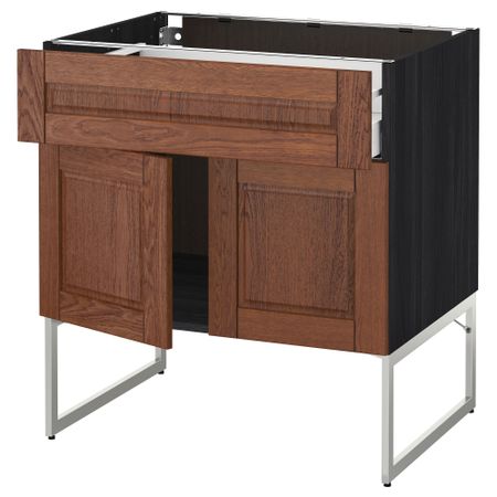 Напольный шкаф, полки, ящик, 2 двери МЕТОД / МАКСИМЕРА, черный, Филипстад коричневый