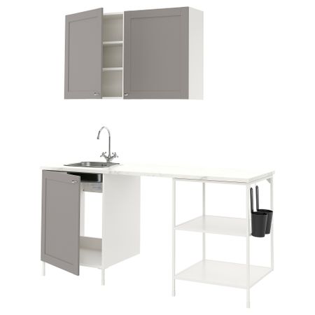 Кухня, белый, серый каркас, 183x63.5x222 см IKEA BEGIVENHET БЕГИВЕНХЕТ 193.374.41