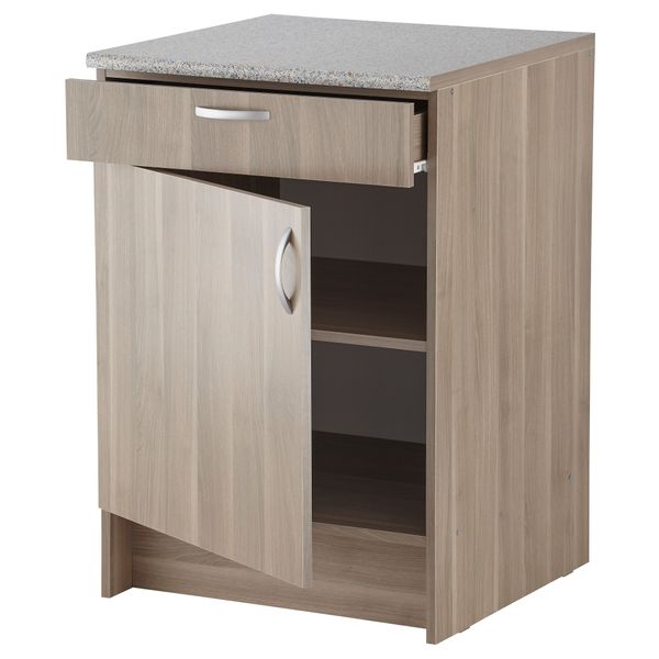 Напольный шкаф с дверью и ящиком АЛЬБРУ, серо-коричневый (60x89 см) - схема-чертеж с размерами