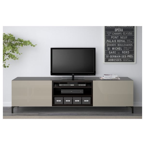 Тумба для ТВ с ящиками БЕСТО, черно-коричневый, Сельсвикен глянцевый/бежевый (180x40x48 см) - фото 2