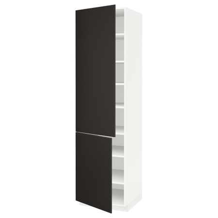 Высокий шкаф с полками, 2 дверцы, белый/Кунгсбакка антрацит 60x60x220 см IKEA METOD МЕТОД 892.196.51