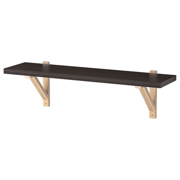 Полка навесная, коричнево-чёрный, береза, 80x22 см IKEA БЕРГСХУЛЬТ / ЭКБИ ВАЛЬТЕР 692.906.86 - фото 1