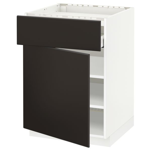 Напольный шкаф для варочной панели, ящик, полка, дверцы МЕТОД / МАКСИМЕРА, белый, Кунгсбакка антрацит (60x60 см) - схема-чертеж с размерами