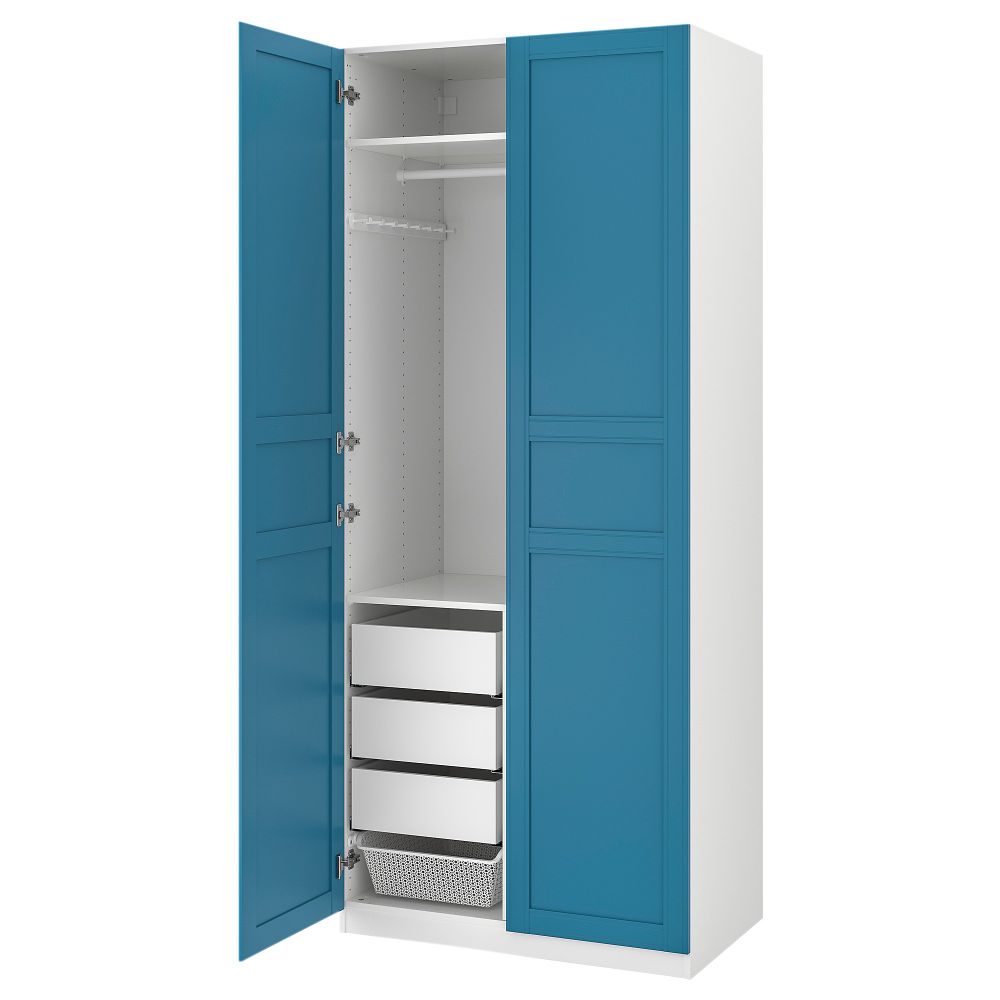 Гардероб ПАКС, белый, Флисбергет синий (100x60x236 см) - фото 1