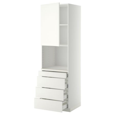 Высокий шкаф для комбинированния СВЧ, 4 ящика МЕТОД / МАКСИМЕРА, белый, Хэггеби белый