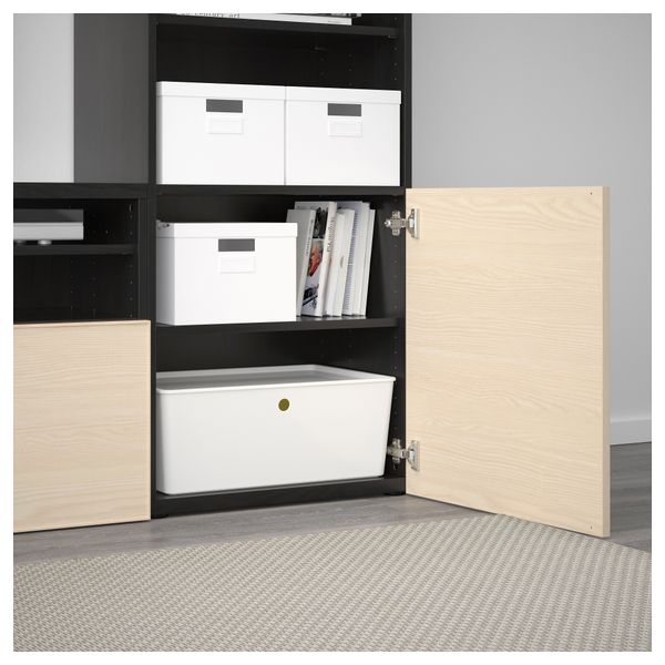 Шкаф для ТВ, комбинированный, стекляные дверцы БЕСТО, черно-коричневый Инвикен, ясеневый шпон прозрачное стекло (300x40x230 см) - фото 3