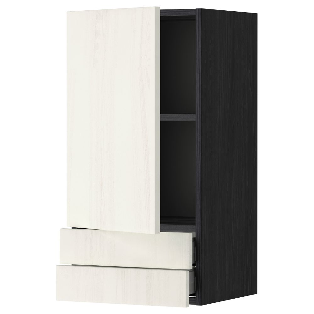 Навесной шкаф с дверцей, 2 ящика МЕТОД / МАКСИМЕРА, черный, Росдаль белый - схема-чертеж с размерами