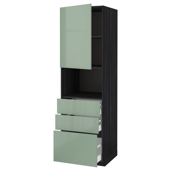 Высокий шкаф для/СВЧ+дверца/3 ящика МЕТОД / МАКСИМЕРА, черный, Калларп светло-зеленый - схема-чертеж с размерами