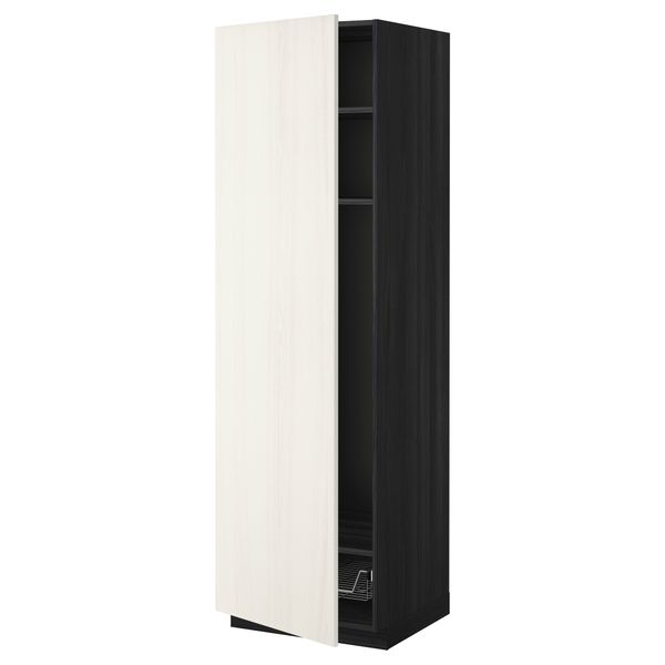 Высокий шкаф с полками, проволочной корзиной МЕТОД, черный, Росдаль белый - схема-чертеж с размерами