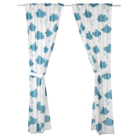 Гардины с прихватом, 2 шт., облако/синий 120x300 см IKEA DJUNGELSKOG ДЬЮНГЕЛЬСКОГ 204.026.52
