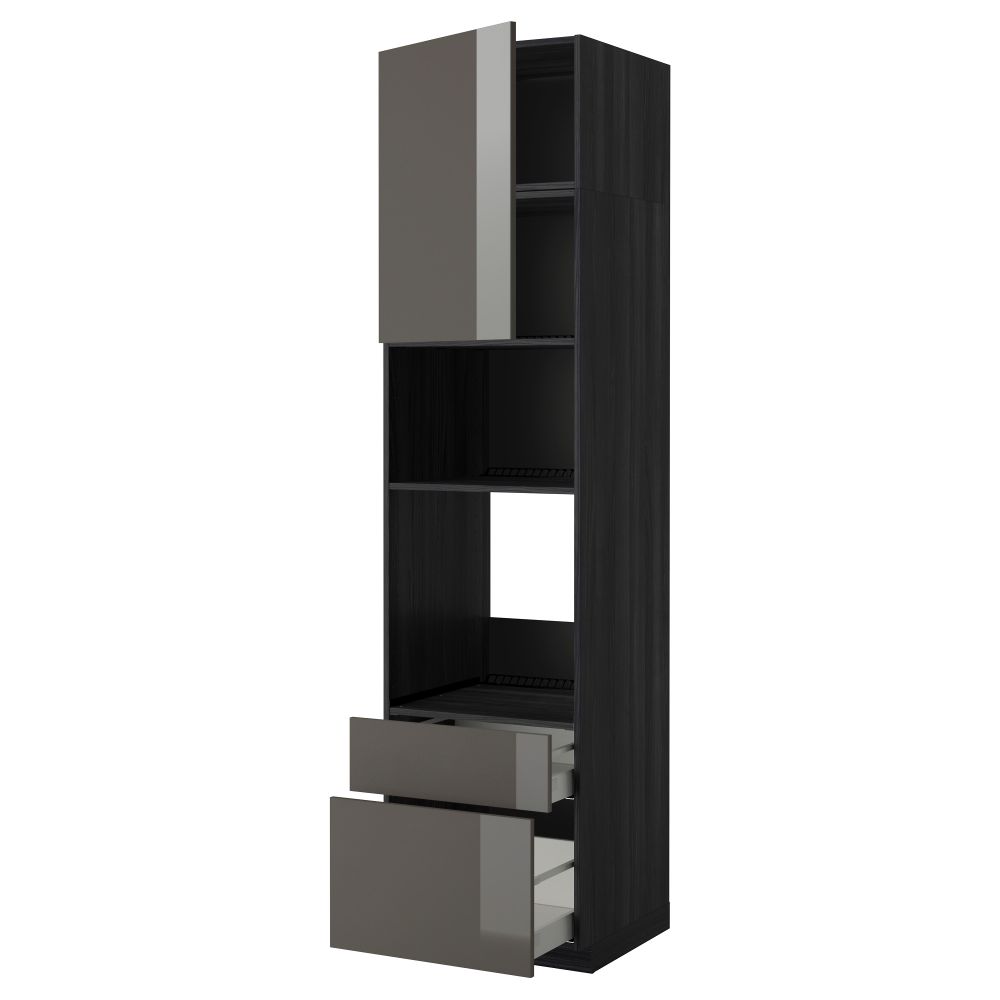 Высокий шкаф для духовки/СВЧ дверца, 2 ящика МЕТОД / МАКСИМЕРА, черный, Рингульт серый - схема-чертеж с размерами