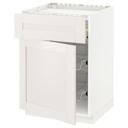 Напольный шкаф для варочной панели, ящик, 2 проволочных крзн, белый/Сэведаль белый 60x60 см IKEA МЕТОД / ФОРВАРА 992.654.59