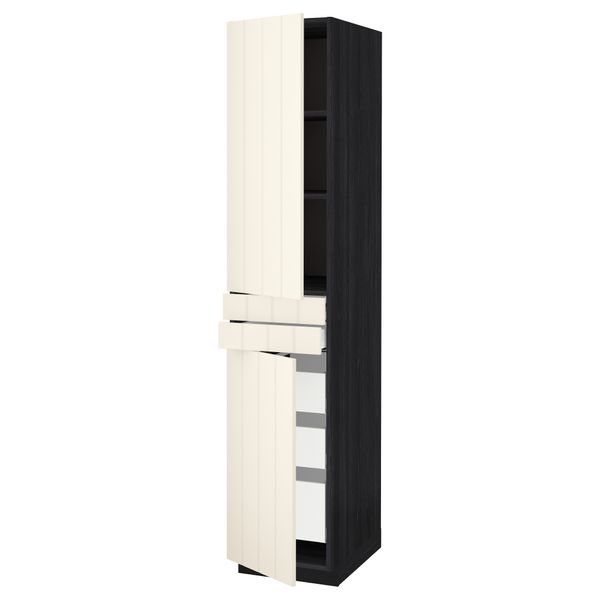 Высокий шкаф + полки, 5 ящиков, 2 дверцы, 2 фронтальных МЕТОД / МАКСИМЕРА, черный, Хитарп белый с оттенком - схема-чертеж с размерами