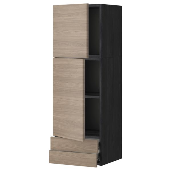 Навесной шкаф, 2 дверцы, 2 ящика МЕТОД / ФОРВАРА, черный, Брокхульт светло-серый - фото 1