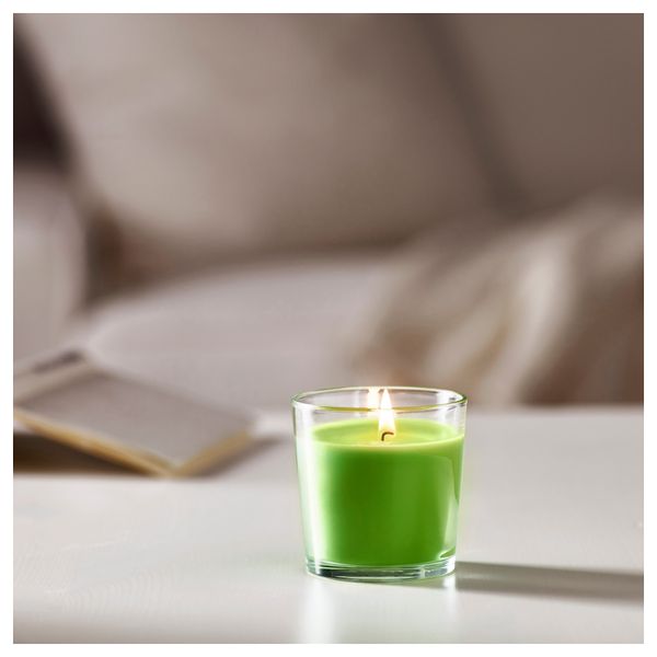 Ароматическая свеча в стакане СИНЛИГ, Зеленое яблоко зеленый, зеленый (7.5 см) - фото 2