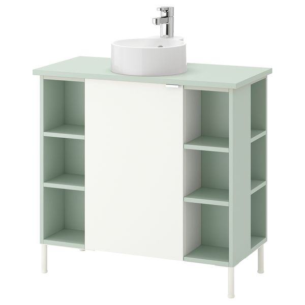 Шкаф под раковину с 1 дверцы/4 открытыми полк ЛИЛЛОНГЕН/ВИСКАН / ГУТВИКЕН, белый, бледно-зеленый (82x40x87 см) - фото 1