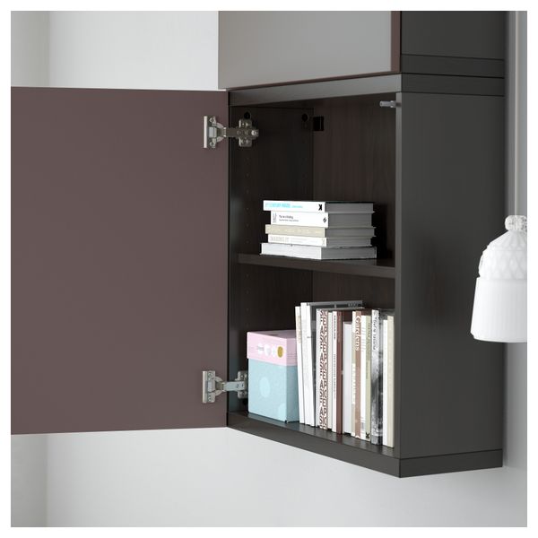 Навесной шкаф с 2 дверями БЕСТО, черно-коричневый, Вальвикен темно-коричневый (60x20x128 см) - схема-чертеж с размерами