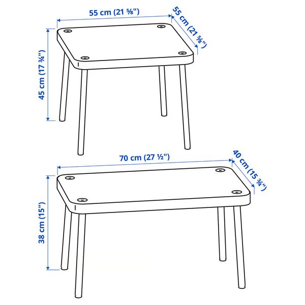 SONHULT СОНХУЛЬТ Комплект столов, 2 шт - желтый/под березу - схема-чертеж с размерами
