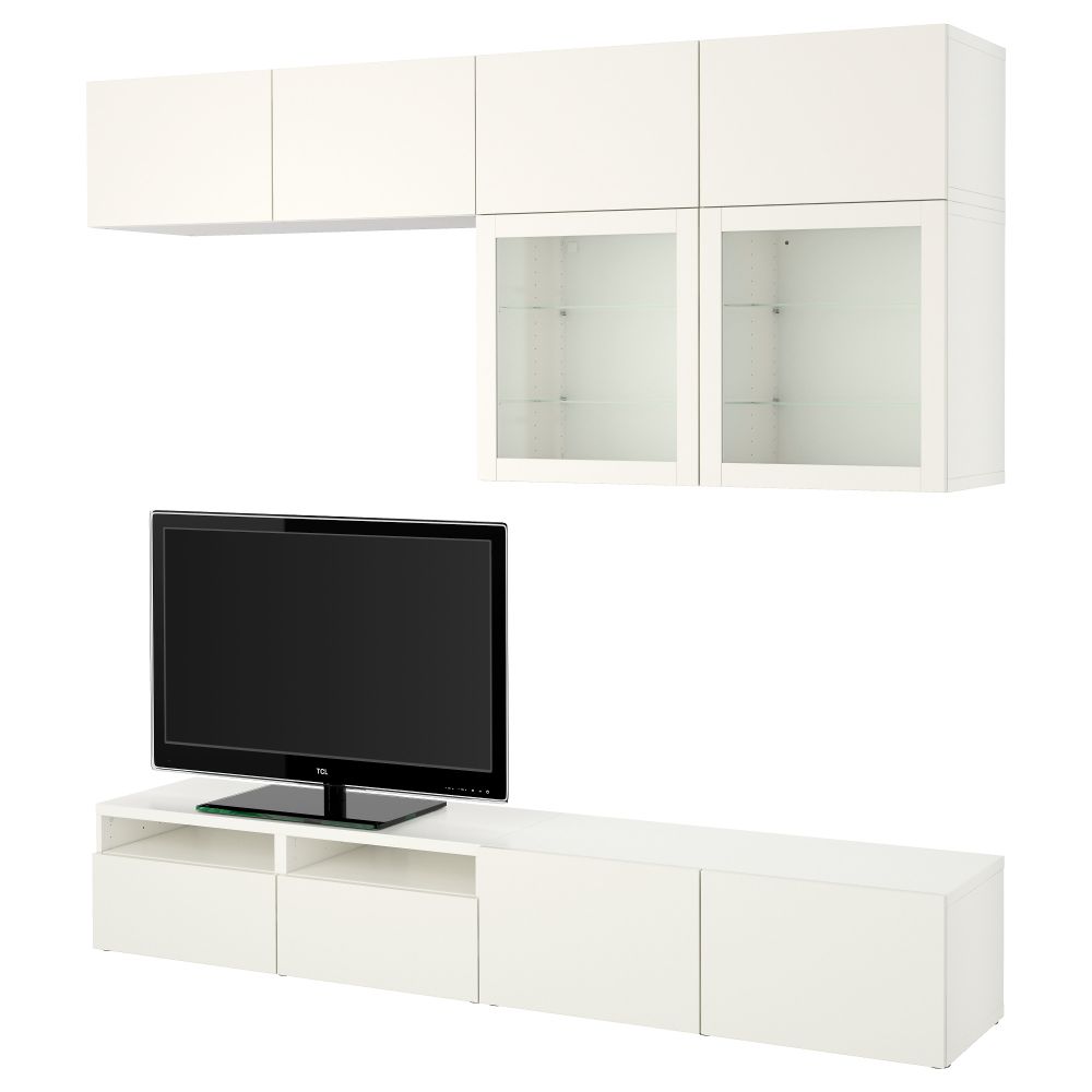 Шкаф для ТВ, комбинированный, стекляные дверцы БЕСТО, Лаппвикен, Синдвик белый прозрачное стекло (240x40x230 см) - фото 1