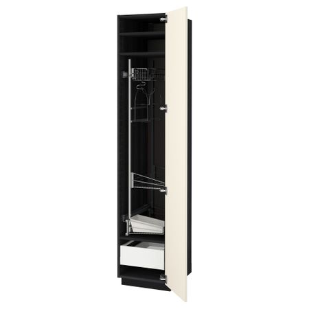 Высокий шкаф с отделением для аксессуаров, для уборки МЕТОД / МАКСИМЕРА, черный, Хитарп белый с оттенком (40x60x200 см)
