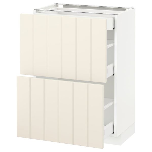 Напольный шкаф/2фасада/3ящика, белый/Хитарп белый с оттенком 60x37 см IKEA METOD МЕТОД / MAXIMERA МАКСИМЕРА 692.307.20 - схема-чертеж с размерами