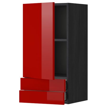 Навесной шкаф с дверцей, 2 ящика МЕТОД / МАКСИМЕРА, черный, Рингульт красный