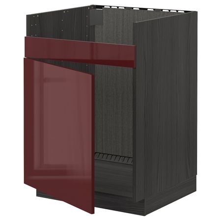 Напольный шкаф для мойки ХАВСЕН, черный Калларп/глянцевый темный красно-коричневый 60x60 см IKEA МЕТОД 193.276.87