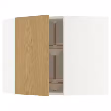 METOD Углов навесн шкаф с вращающ секцией - белый/Sinarp дубовый шпон 68x60 см