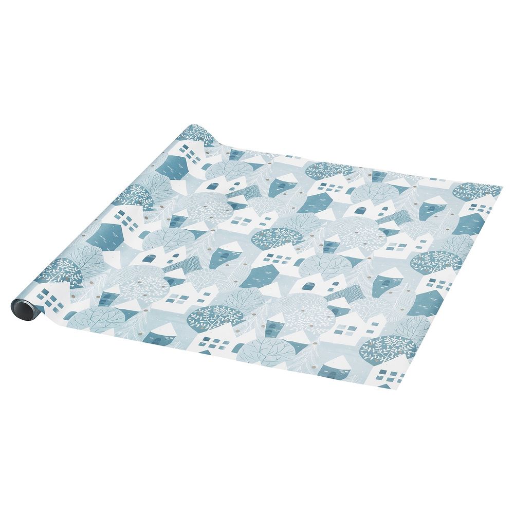 Рулон оберточной бумаги, орнамент «зимняя деревня» сине-серый 3x0.7 м IKEA VINTER 2020 ВИНТЕР 2020 404.738.94 - фото 1