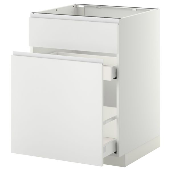 Напольный шкаф под мойку, сорт муcора, 1 дверца, 2 ящика МЕТОД / МАКСИМЕРА, белый, Нодста белый (60x60 см) - схема-чертеж с размерами