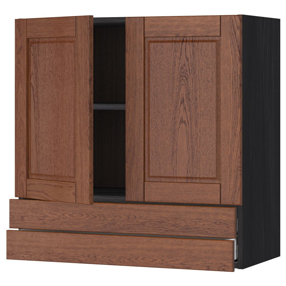 Навесной шкаф, 2 дверцы, 2 ящика МЕТОД / МАКСИМЕРА, черный, Филипстад коричневый - схема-чертеж с размерами