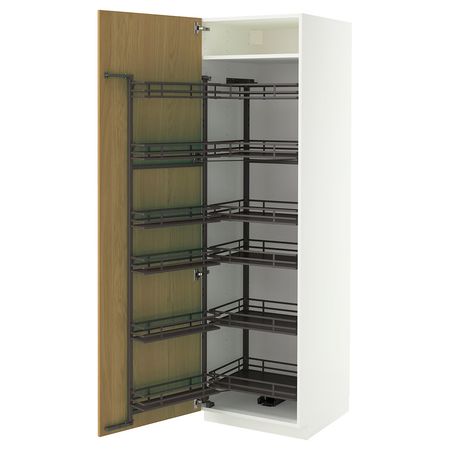 METOD Высокий шкаф с выдвижным модулем - белый/Sinarp дубовый шпон 60x60x200 см