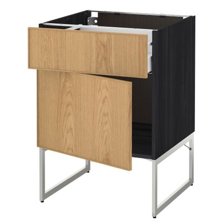 Напольный шкаф с ящиком, дверью МЕТОД / МАКСИМЕРА, черный, Экестад дуб