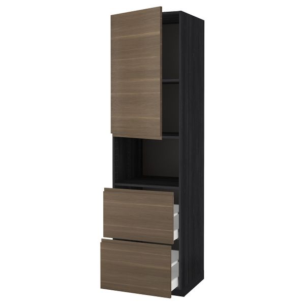 Высокий шкаф для СВЧ/дверца/2ящика, черный/Воксторп грецкий орех 60x60x220 см IKEA МЕТОД / МАКСИМЕРА 592.391.65 - схема-чертеж с размерами