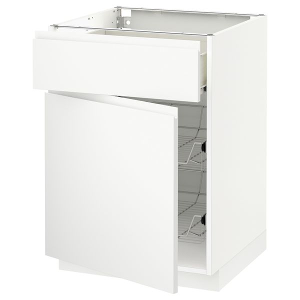 Напольный шкаф с проволочной корзиной, ящиком, дверью МЕТОД / ФОРВАРА, белый, Воксторп белый - схема-чертеж с размерами