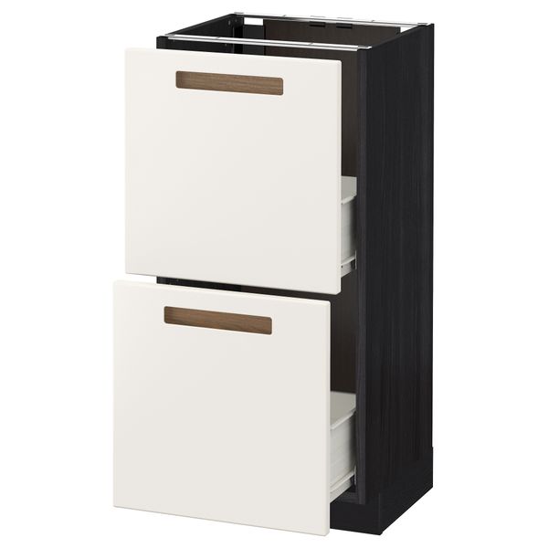 Напольный шкаф с 2 ящиками МЕТОД / ФОРВАРА, черный, Мэрста белый - схема-чертеж с размерами