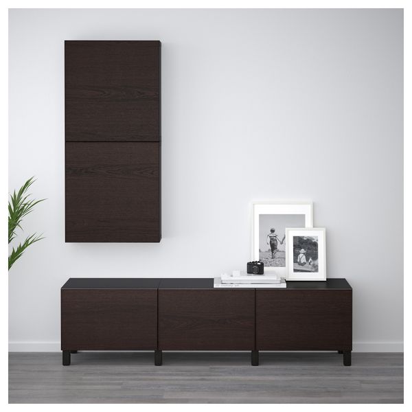 Навесной шкаф с 2 дверями БЕСТО, черно-коричневый, Инвикен черно-коричневый (60x20x128 см) - фото 2