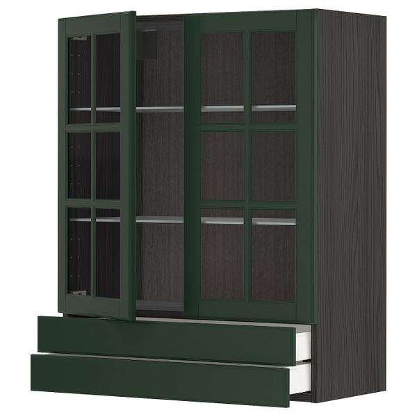 Навесной шкаф, 2 стеклянные дверцы, 2 ящика, черный/Будбин темно-зеленый 80x100 см IKEA МЕТОД / МАКСИМЕРА 593.134.38 - схема-чертеж с размерами