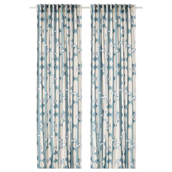 Гардины, 2 шт., бежевый, синий 145x300 см IKEA FJÄLLMÄTARE ФЬЕЛЛЬМЭТАРЕ 204.698.69 - фото 1