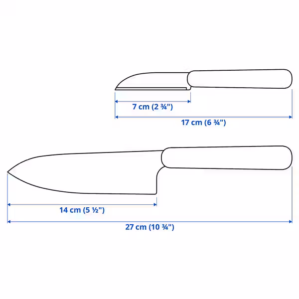 FÖRDUBBLA Набор ножей, 2 предм - серый - схема-чертеж с размерами