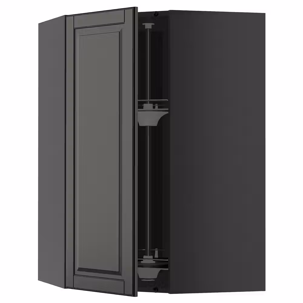 METOD Углов навесн шкаф с вращающ секцией - черно-серый/Bodbyn чёрный 68x100 см - фото 1