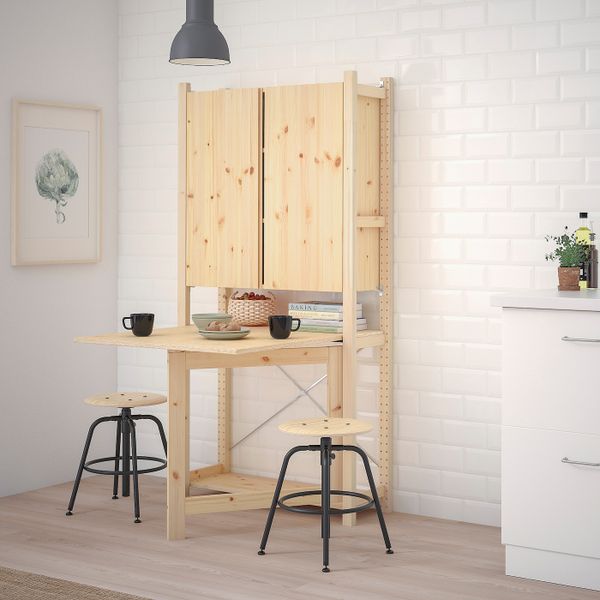 1 секция для хранения + складной столик, сосна 89x30x179 см IKEA IVAR ИВАР 394.695.29 - схема-чертеж с размерами