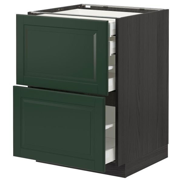 Напольный шкаф 2 фронтальные панели, 2 нижних, 1 средний, 1 высокий ящ, черный/Будбин темно-зеленый 60x60 см IKEA МЕТОД / - схема-чертеж с размерами